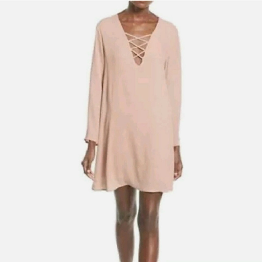 ASTR The Label Revolve Blush Pink Lace Up V-Neck Mini Crepette Sexy Pastel Dress